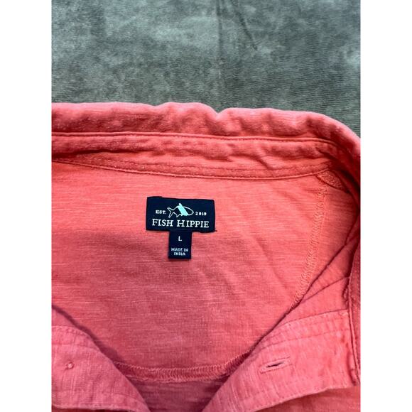 Fish Hippie Striped Red & White Striped Short Sleeve Polo Mens Large‎ Pocket - Picture 3 of 5